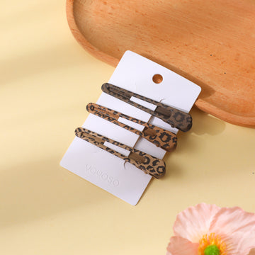 Coffee Leopard Series – Triangle Alloy Hair Clips – 3pcs