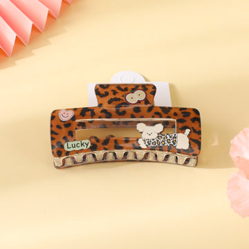 Coffee Leopard Series – Square Cartoon Print Claw Clip (13cm