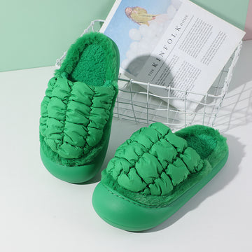 Fashion puff women's closed toe slippers-green size 36-37