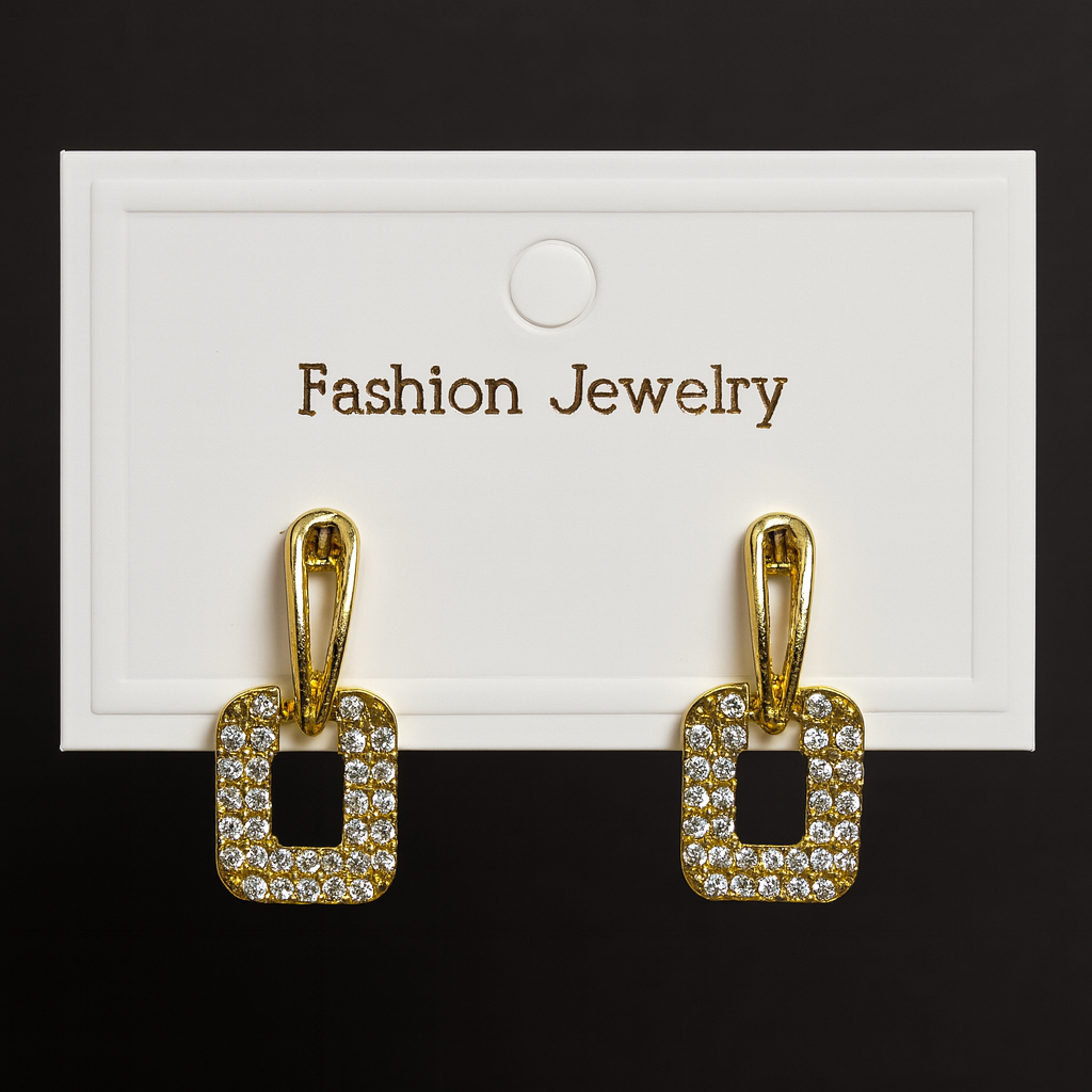 Square Stud Earrings With Rhinestone