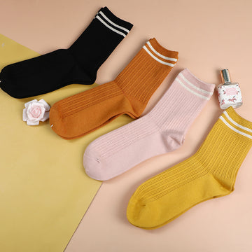 Preppy style two-stripe super-soft velvet women's loose socks