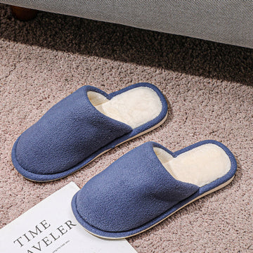 Simple household covered-toes men's cotton slippers blue-40-41