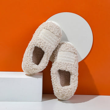 Big white tag simple women's heel-covering cotton slippers-beige 40-41