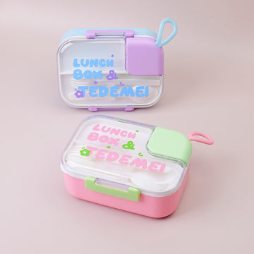 Rectangular plastic lunch box (with cutlery)