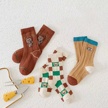 Brown Bear Square Kids Mid Calf Socks 2 pairs XL