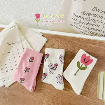 Pink Flower Children’s Mid Calf Socks 2 pairs XL