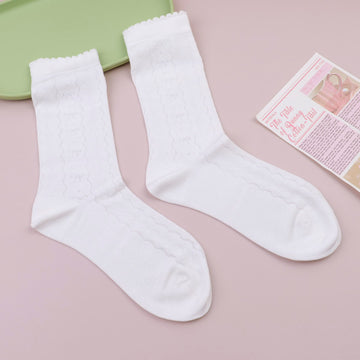 Solid Color Bow Ladies Mid-Calf Socks
