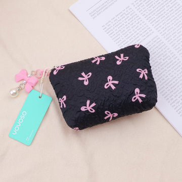 Bow Series Cotton Suitcase Makeup Bag - Black