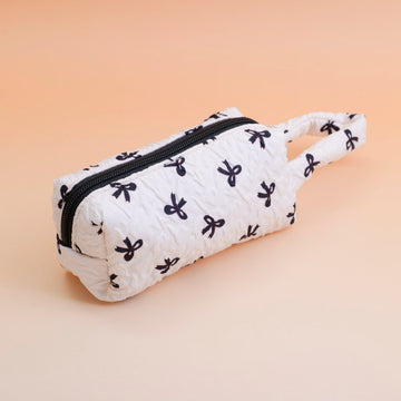 Bow Series Cotton Handheld Makeup Bag - White