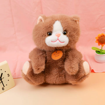 Brown and white cute sitting cat plush toy -23cm