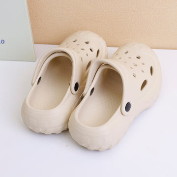 Thick-soled solid color children's holey shoes beige 34-35