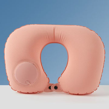Travel portable Ice Silk mesh press inflatable U-shaped pillow - pink