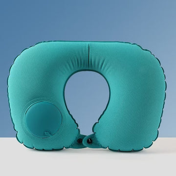 Travel portable Ice Silk mesh press inflatable U-shaped pillow - green