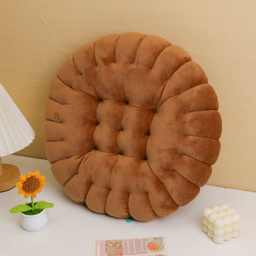 Crystal ultra soft simulated biscuit round cushion - dark coffee