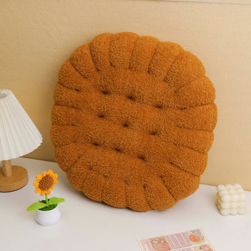 Beautiful velvet imitation biscuit round cushion - dark coffee