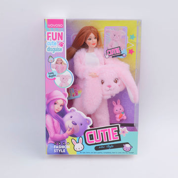 QJ158B 11-joint pink plush headband girl doll-38cm