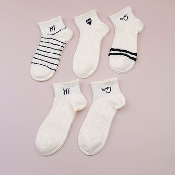 Solid color embossed women’s short socks 3 pairs