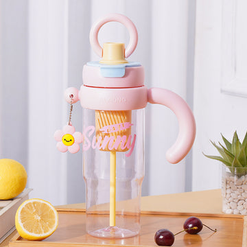 Cartoon Aesthetically Pleasing Plastic Cup with Tea Strainer - 1.2L