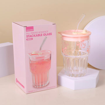 (HS-BLB6001) Tall Printed Bowknot Stackable Glass (380ml)