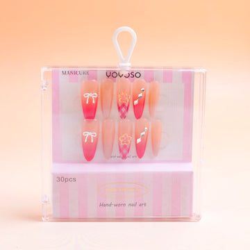 Sweet Promise Press-on Nails - Delicate Bowknot, 30 pieces