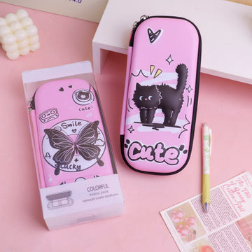Pink Cat and Butterfly EVA Pencil Case