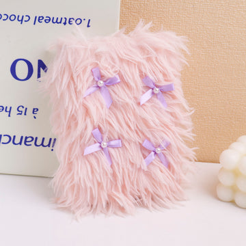 (HY-MRWJ8006)A6 Pink Fluffy Notebook with Bowknot - Lined Inner Pages 80 Sheets