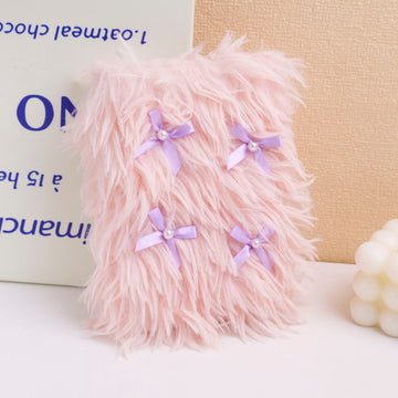 (HY-MRWJ8006)A5 PINK Fluffy Notebook with Bowknot - Lined Inner Pages 80 Sheets