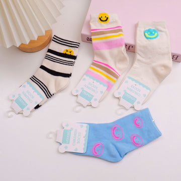 Smiley Stripe Kids' Mid-Calf Socks S 2 Pairs