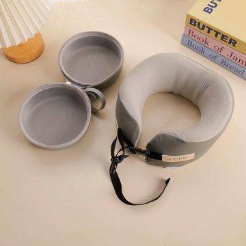 Simple Solid Color U-Shaped Pillow - Light Gray (with Storage Box)