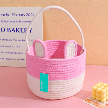 Cute Bunny Cotton Rope Storage Basket - Pink