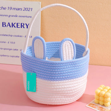 Cute Bunny Cotton Rope Storage Basket - Blue