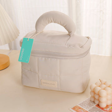 Cloud-Pattern Flip-Top Cosmetic Bag - Beige