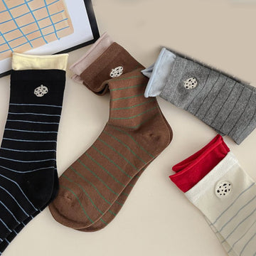 Embroidered Puppy Women's Mid-Calf Socks