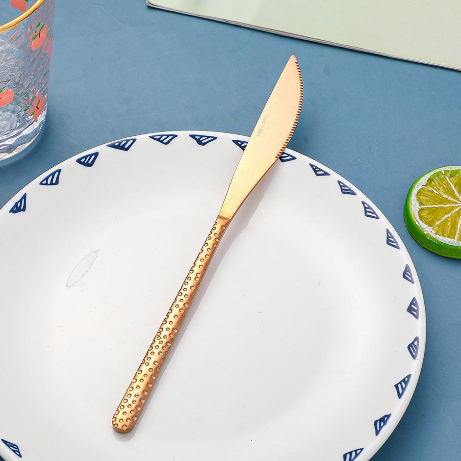 Stainless steel wave point rose gold table knife