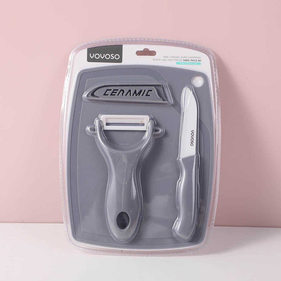 Mini ceramic knife chopping board and fruit peeler three-piece set