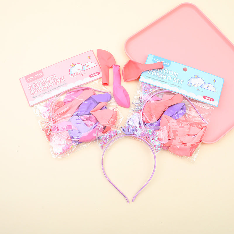 Cream cat ear hair band and balloon set-9069