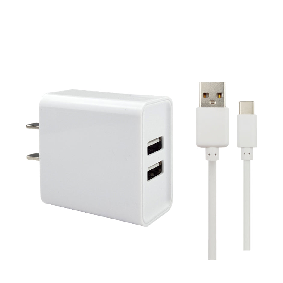 Simple TYPE-C 2.1A charging set with double ports-white