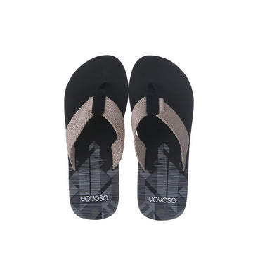 Simple mens flip flops with geometry graphic ribbon-black and beige 42-43