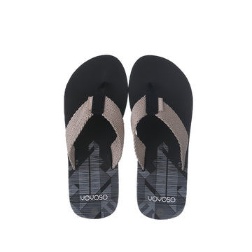 Simple men's flip flops with geometry graphic ribbon-black and beige Size 44-45