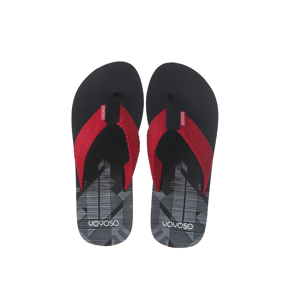 Simple mens flip flops with geometry graphic ribbon-black and red 42-43