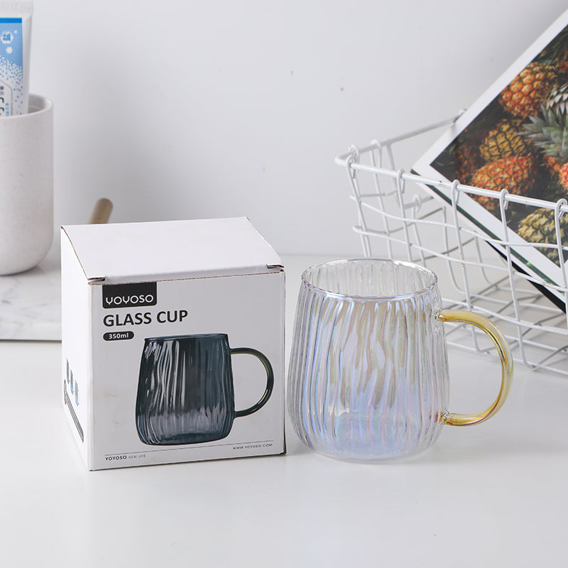 Simple vertical striped glass cup 350ml-colorful