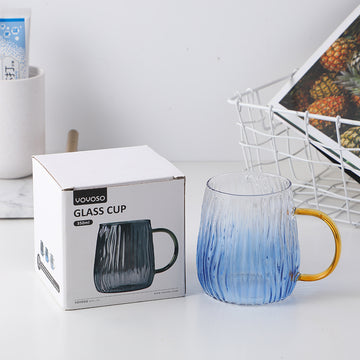 Simple vertical striped glass cup 350ml-blue