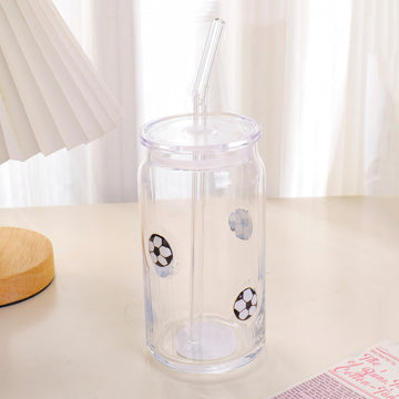 HS-BLB6001 Hand-Painted Football Design Glass Coke Cup 490ml