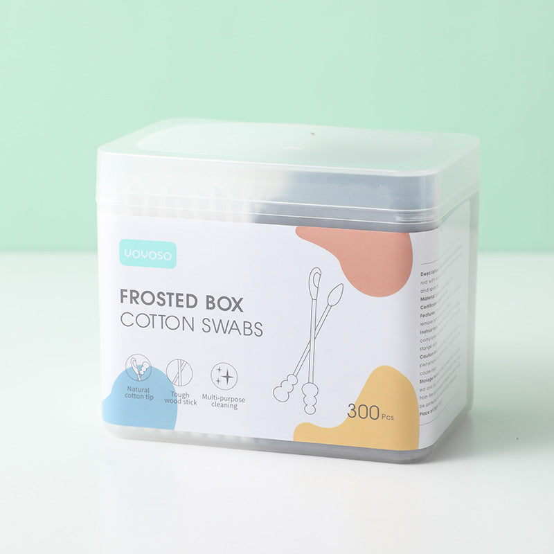 300Pcs Frosted Box Cotton Swabs-Black Rod With Earpick+White Rod With Point And Spiral Tip