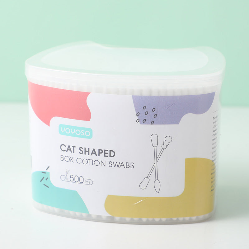 500pcs cat shaped box cotton swabs-245pcs point & round tip+255pcs round &spiral