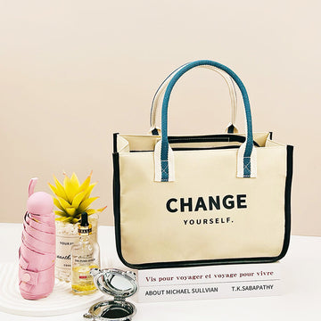 Horizontal tote bag (change yourself series)-off-white