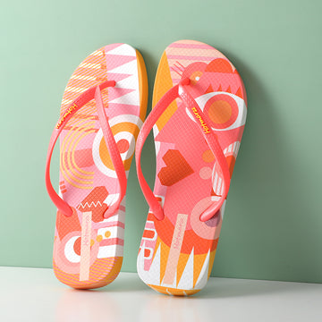 Geometric pattern women's flip-flops rose red 35-36
