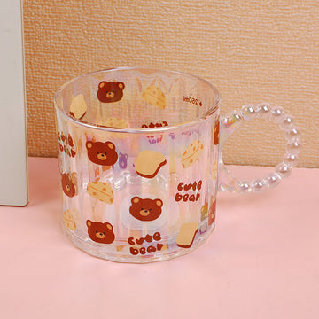 Coffee Bear Pearl Straw Glass with Handle-300ml