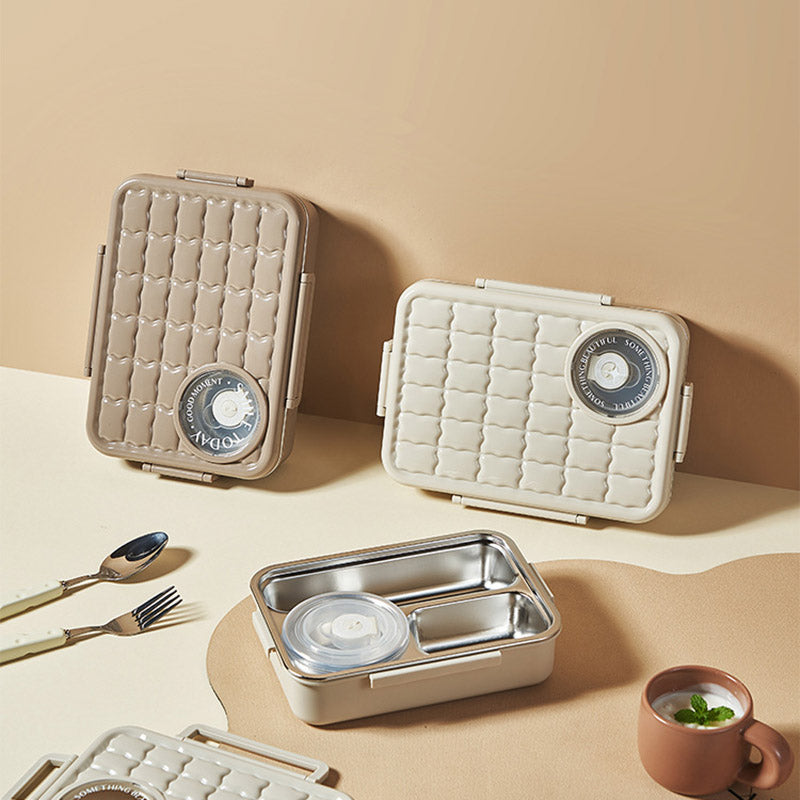 Creamy Wind Square Stainless Steel 3 Compartment Lunch Box (with Soup Bowl)
