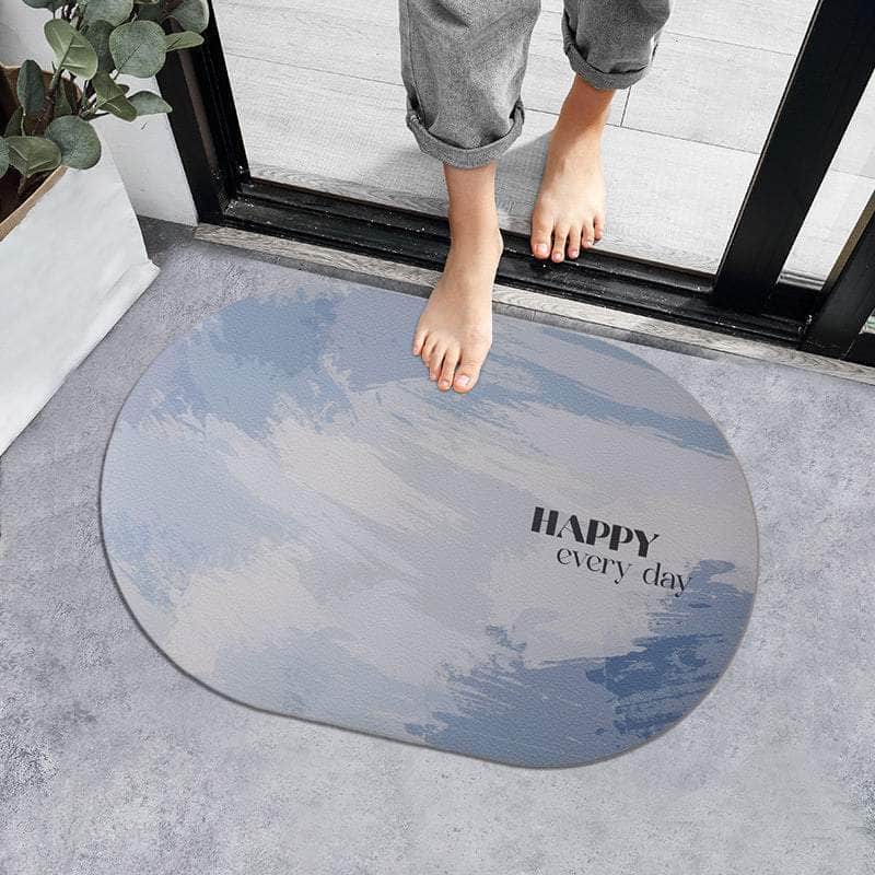 Watercolor oval floor mat-blue